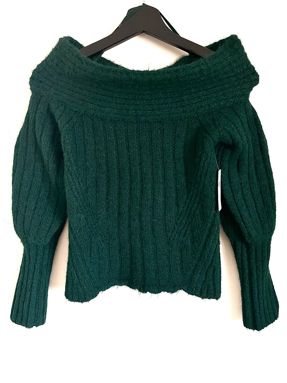 Anthropologie Pilcro Off-Shoulder Batwing Sweater In Green S NWT Holiday Glam